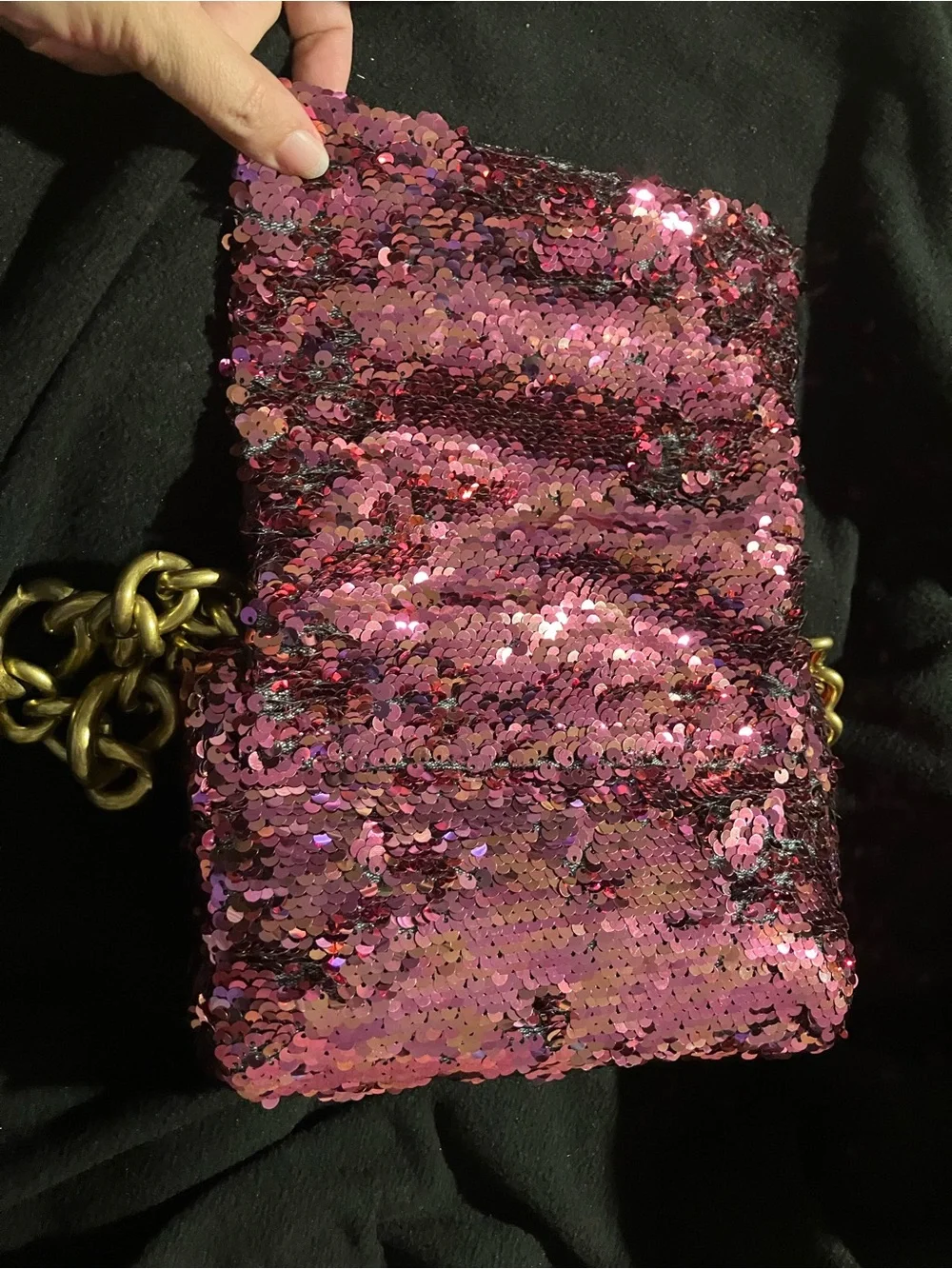 Montana West Sequin Evening Bag Hot Pink Gold Chunky Chain Crossbody NWT Luxury
